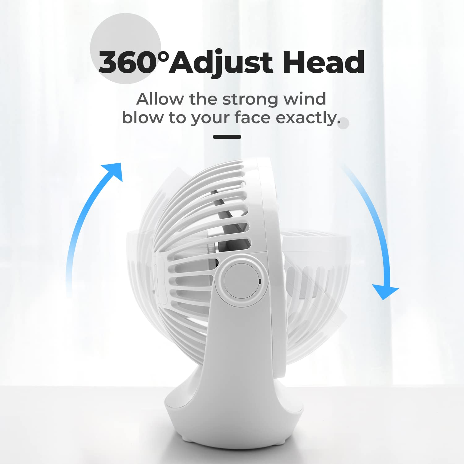IMPRESIA USB Ventilator, Ventilator klein Tischventilator mit starkem Luftstrom und Leise Betrieb 3 Geschwindigkeiten, 360 ° Drehbarer Kopf, Einfach zu Tragen für Büro, Zuhause und im Freien