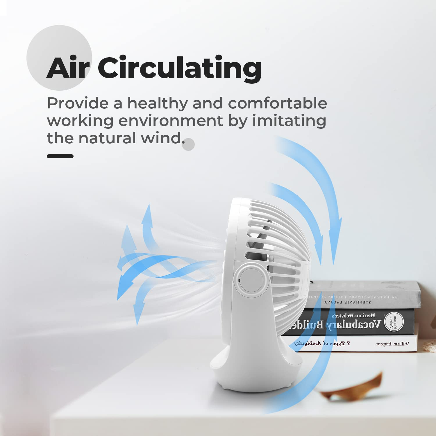 IMPRESIA USB Ventilator, Ventilator klein Tischventilator mit starkem Luftstrom und Leise Betrieb 3 Geschwindigkeiten, 360 ° Drehbarer Kopf, Einfach zu Tragen für Büro, Zuhause und im Freien