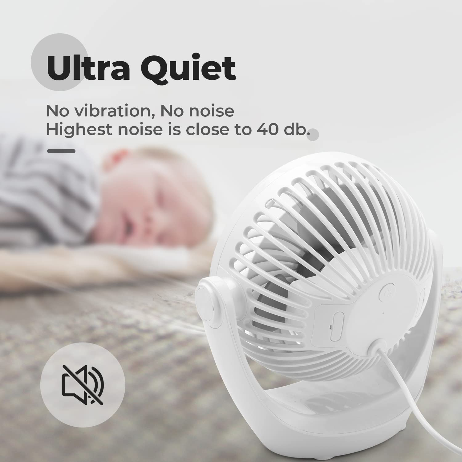 IMPRESIA USB Ventilator, Ventilator klein Tischventilator mit starkem Luftstrom und Leise Betrieb 3 Geschwindigkeiten, 360 ° Drehbarer Kopf, Einfach zu Tragen für Büro, Zuhause und im Freien