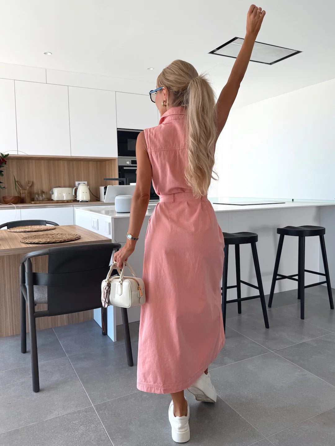 🔥NUOVI SALDI 2025 - 50% DI SCONTO💥Abito in denim tinta unita con tasca con bottone