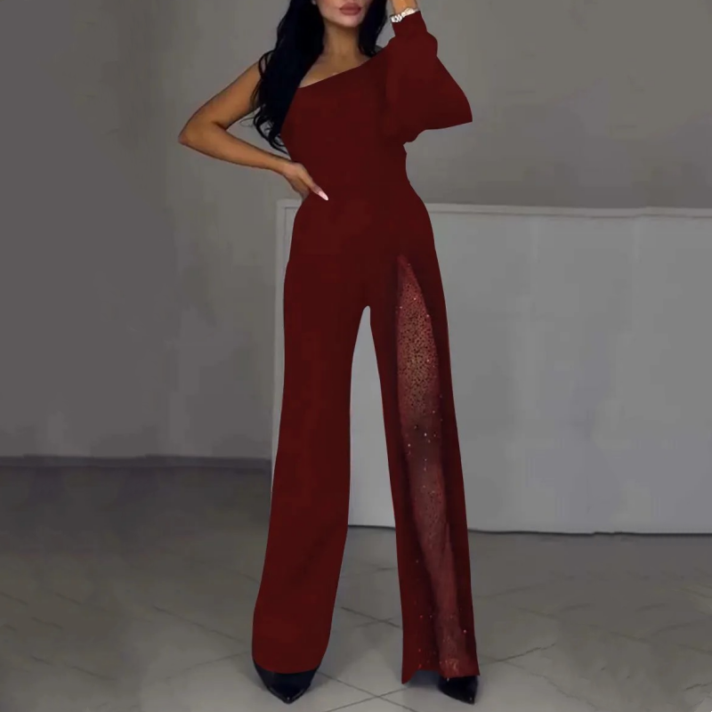 Eccellente Jumpsuit Asimmetrico in Pizzo Lucente per Donne Raffinate