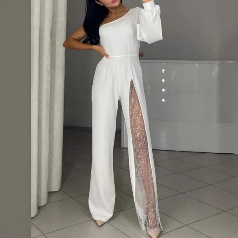 Eccellente Jumpsuit Asimmetrico in Pizzo Lucente per Donne Raffinate