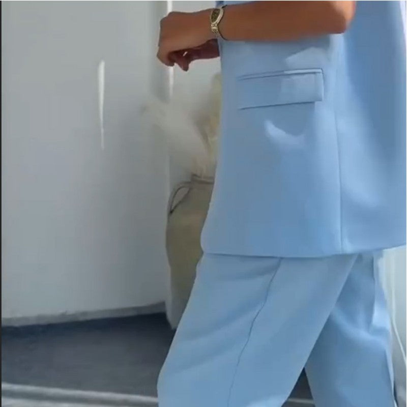 Elegante Set Giacca Senza Maniche & Pantaloni Vita Alta