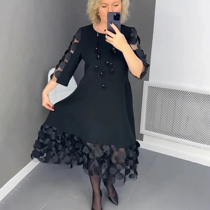 Abito Midi Donna con Pizzi e Ricami Floreali 