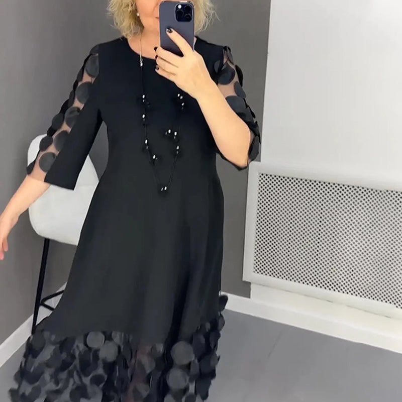 Abito Midi Donna con Pizzi e Ricami Floreali 