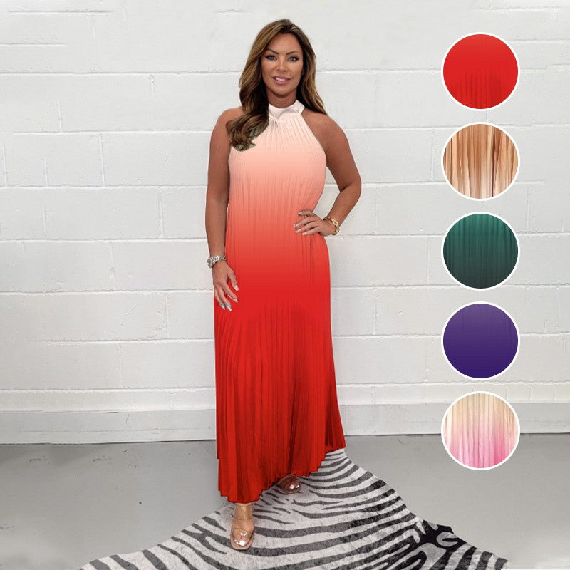 Abito Donna in Seta Acetato con Gradiente e Piega Sostenuta 