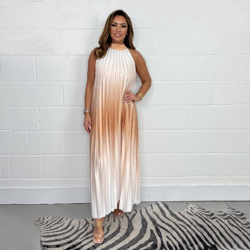 Abito Donna in Seta Acetato con Gradiente e Piega Sostenuta 