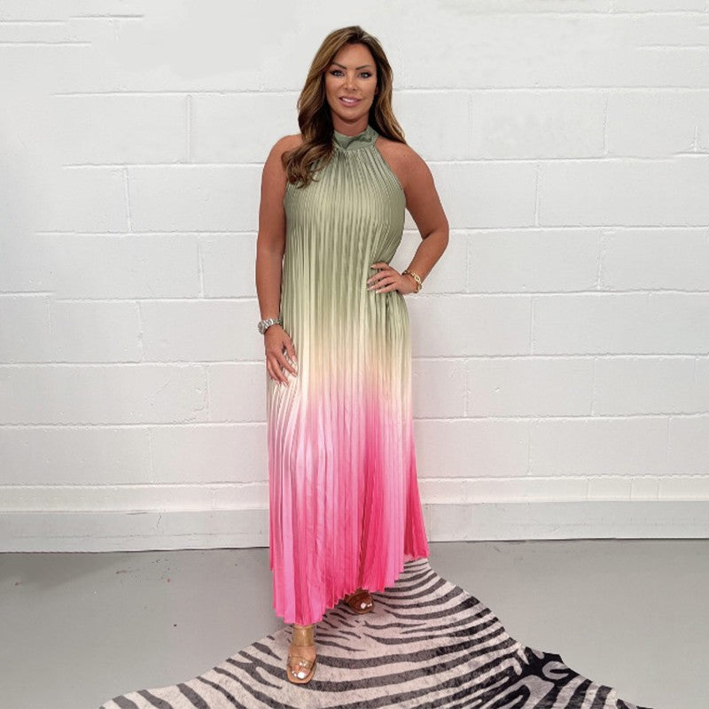 Abito Donna in Seta Acetato con Gradiente e Piega Sostenuta 