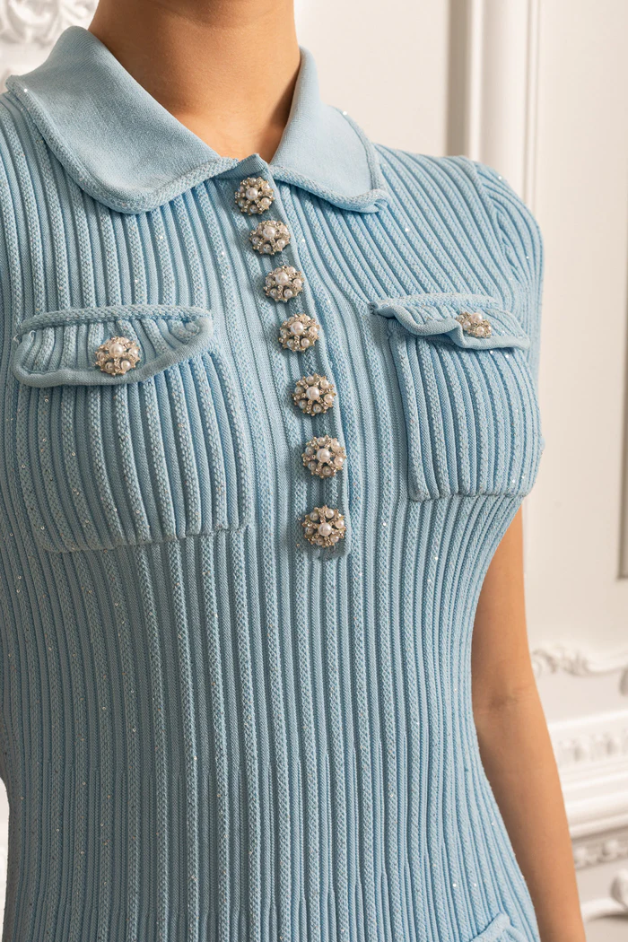 Aurora Blu - Abito Mini Orezzontale in Seta & Cashmere