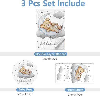 Personalized Crib Bedding Set for Baby, 3 Pcs Double Layer Custom Name Crib Set