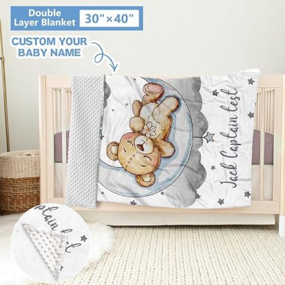 Personalized Crib Bedding Set for Baby, 3 Pcs Double Layer Custom Name Crib Set