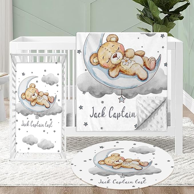 Personalized Crib Bedding Set for Baby, 3 Pcs Double Layer Custom Name Crib Set