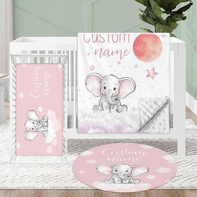 Personalized Crib Bedding Set for Baby, 3 Pcs Double Layer Custom Name Crib Set