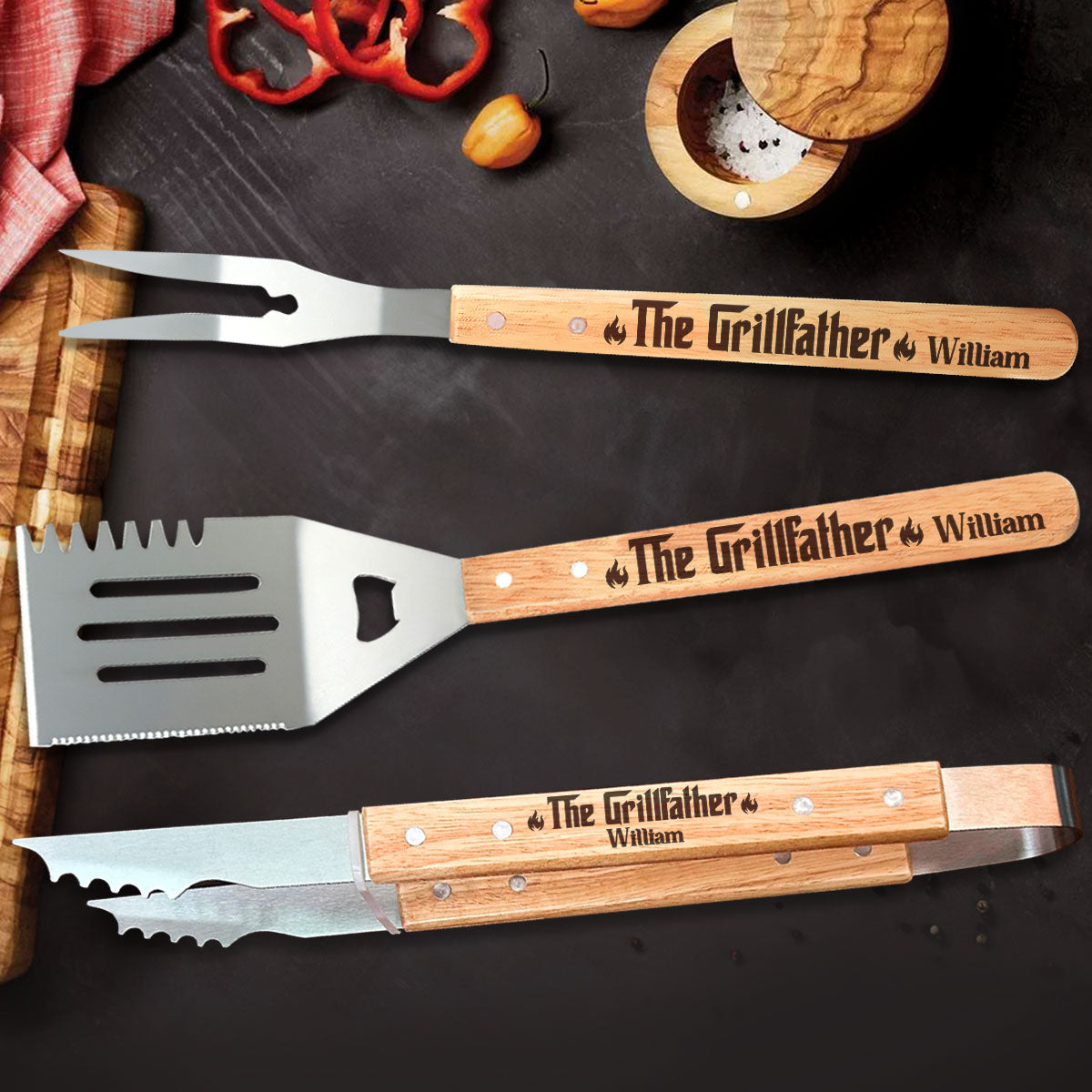 The Grill Father - Personalized BBQ Spatula Or Tool set