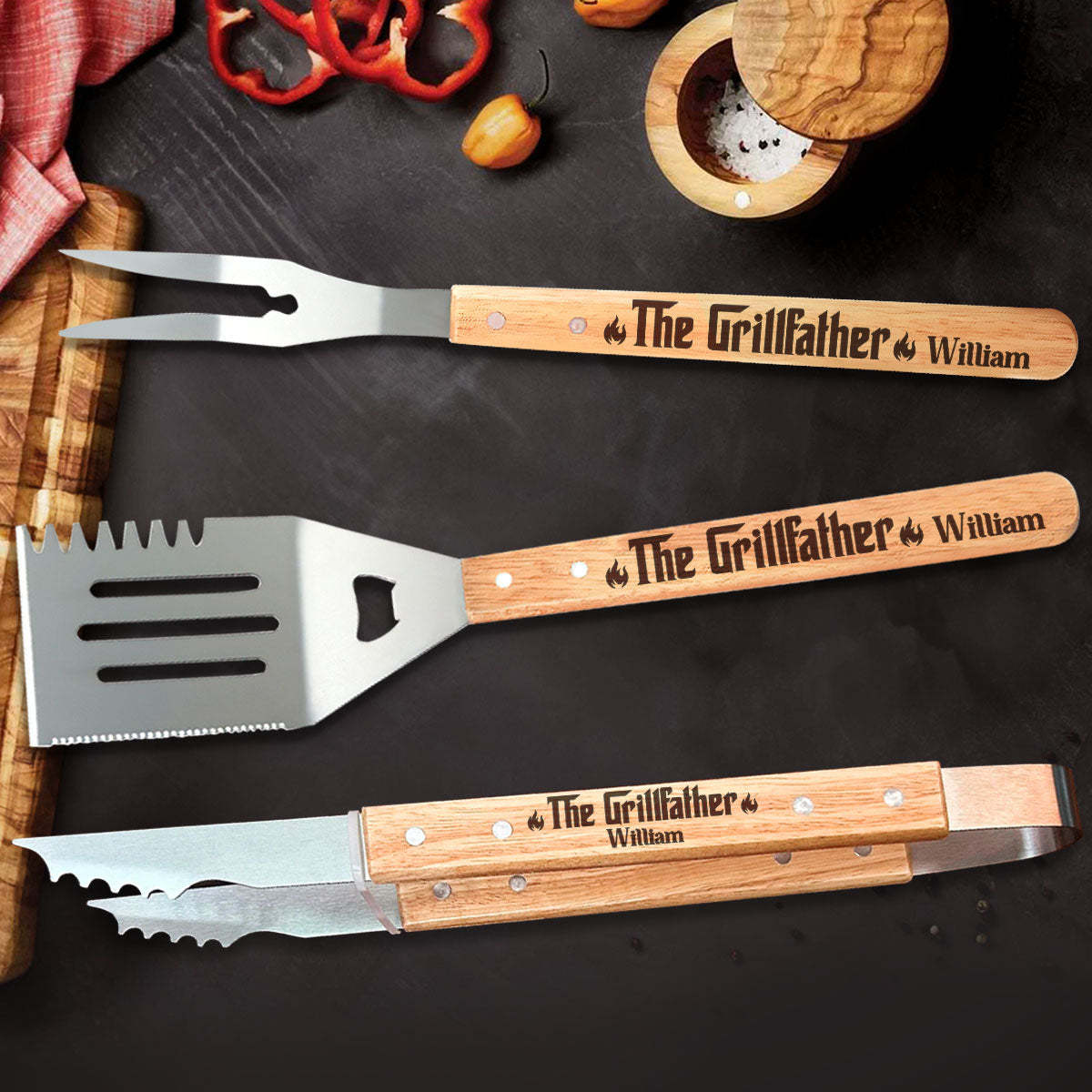 The Grill Father - Personalized BBQ Spatula Or Tool set
