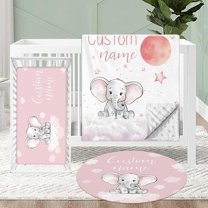 Personalized Crib Bedding Set for Baby, 3 Pcs Double Layer Custom Name Crib Set