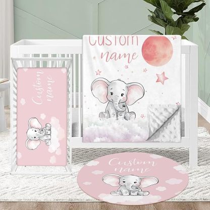 Personalized Crib Bedding Set for Baby, 3 Pcs Double Layer Custom Name Crib Set