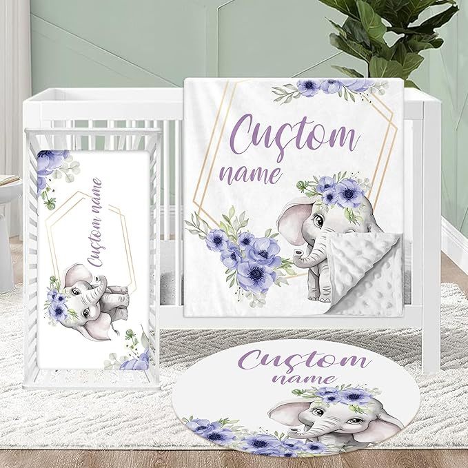 Personalized Crib Bedding Set for Baby, 3 Pcs Double Layer Custom Name Crib Set
