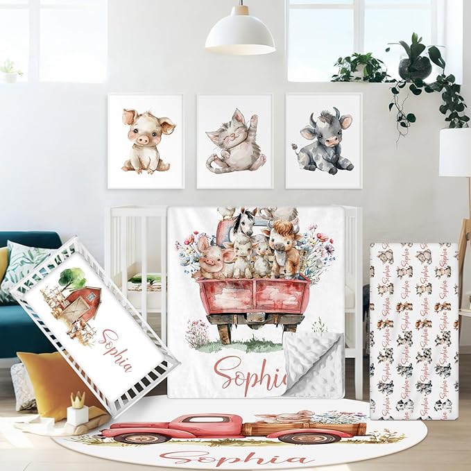 Personalized Baby Crib Bedding Set, 5 Pcs Custom Name Nursery Bedding Set for Boys Girls