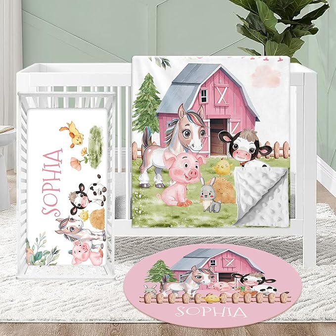 Personalized Crib Bedding Set for Baby, 3 Pcs Double Layer Custom Name Crib Set