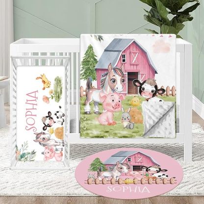 Personalized Crib Bedding Set for Baby, 3 Pcs Double Layer Custom Name Crib Set