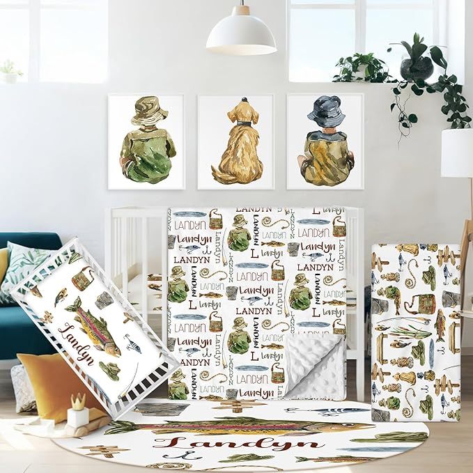 Personalized Baby Crib Bedding Set, 5 Pcs Custom Name Nursery Bedding Set for Boys Girls