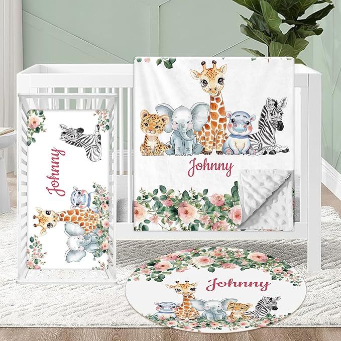 Personalized Crib Bedding Set for Baby, 3 Pcs Double Layer Custom Name Crib Set
