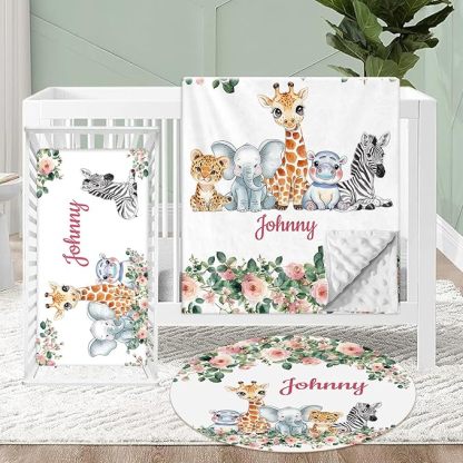Personalized Crib Bedding Set for Baby, 3 Pcs Double Layer Custom Name Crib Set