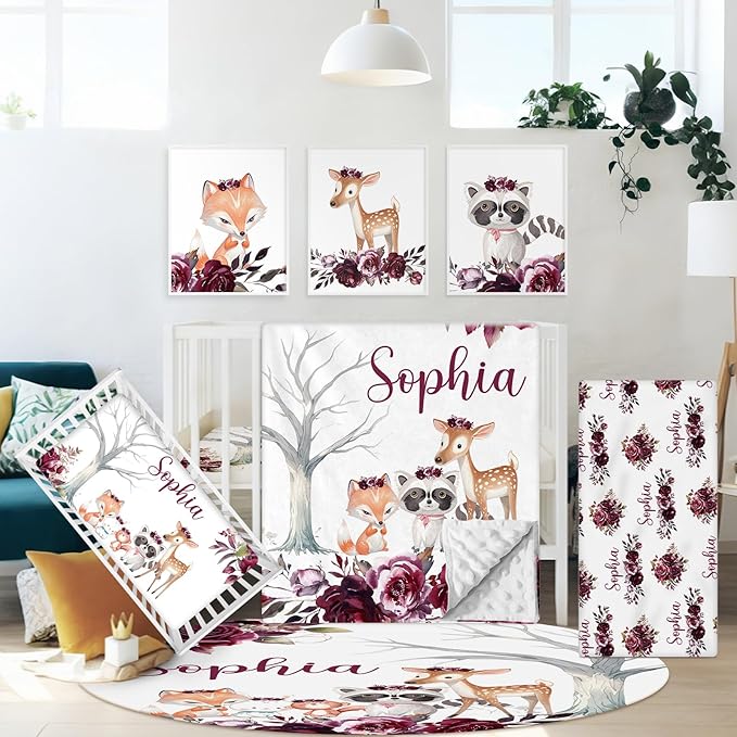 Personalized Baby Crib Bedding Set, 5 Pcs Custom Name Nursery Bedding Set for Boys Girls