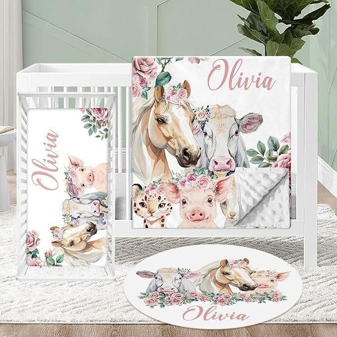 Personalized Crib Bedding Set for Baby, 3 Pcs Double Layer Custom Name Crib Set