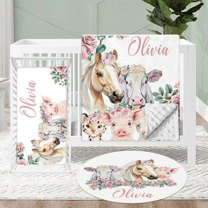 Personalized Crib Bedding Set for Baby, 3 Pcs Double Layer Custom Name Crib Set