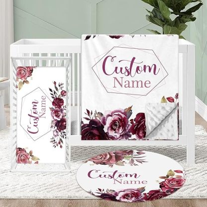 Personalized Crib Bedding Set for Baby, 3 Pcs Double Layer Custom Name Crib Set