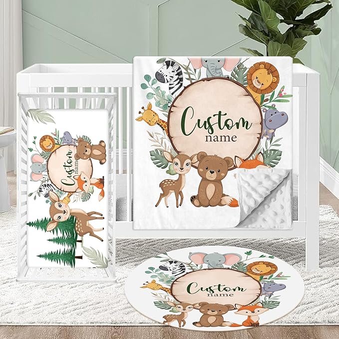 Personalized Crib Bedding Set for Baby, 3 Pcs Double Layer Custom Name Crib Set