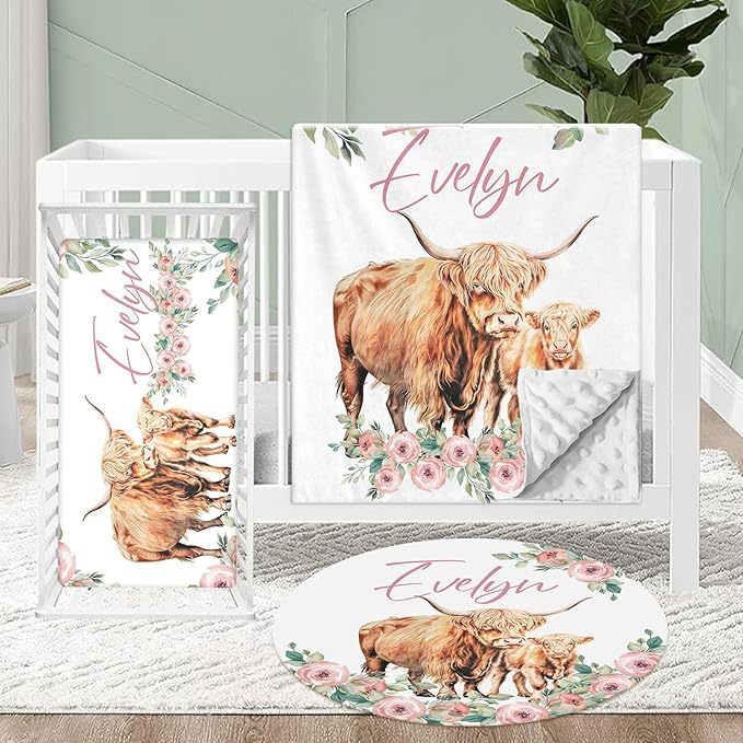 Personalized Crib Bedding Set for Baby, 3 Pcs Double Layer Custom Name Crib Set
