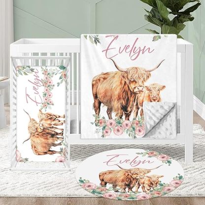 Personalized Crib Bedding Set for Baby, 3 Pcs Double Layer Custom Name Crib Set