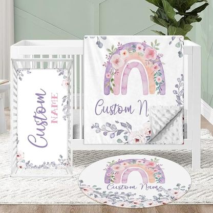 Personalized Crib Bedding Set for Baby, 3 Pcs Double Layer Custom Name Crib Set