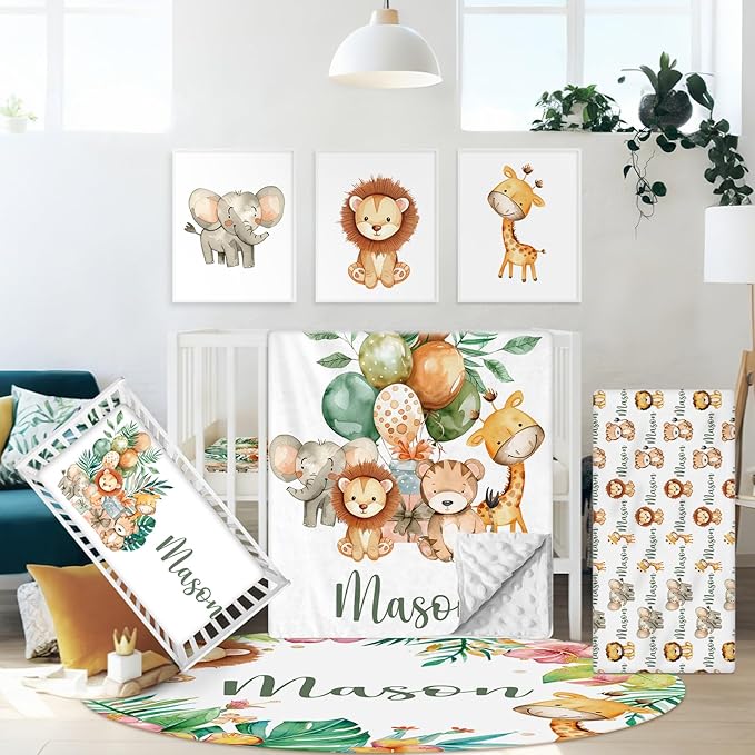 Personalized Baby Crib Bedding Set, 5 Pcs Custom Name Nursery Bedding Set for Boys Girls