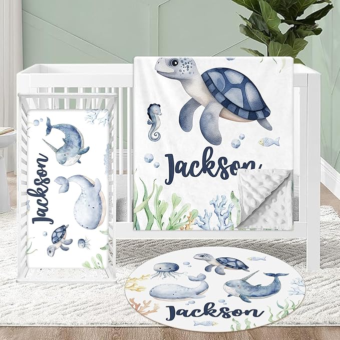 Personalized Crib Bedding Set for Baby, 3 Pcs Double Layer Custom Name Crib Set