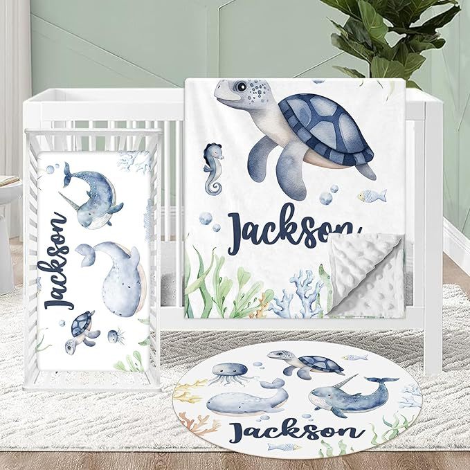 Personalized Crib Bedding Set for Baby, 3 Pcs Double Layer Custom Name Crib Set