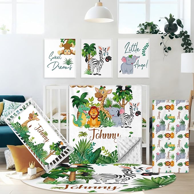 Personalized Baby Crib Bedding Set, 5 Pcs Custom Name Nursery Bedding Set for Boys Girls