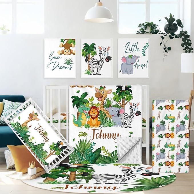 Personalized Baby Crib Bedding Set, 5 Pcs Custom Name Nursery Bedding 