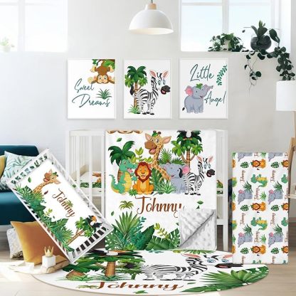 Personalized Baby Crib Bedding Set, 5 Pcs Custom Name Nursery Bedding Set for Boys Girls