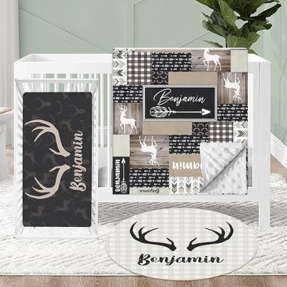 Personalized Crib Bedding Set for Baby, 3 Pcs Double Layer Custom Name Crib Set