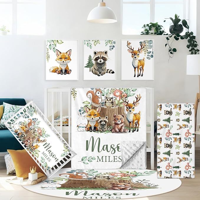 Personalized Baby Crib Bedding Set, 5 Pcs Custom Name Nursery Bedding Set for Boys Girls