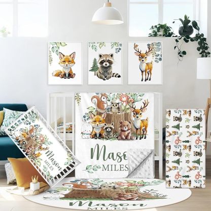 Personalized Baby Crib Bedding Set, 5 Pcs Custom Name Nursery Bedding Set for Boys Girls