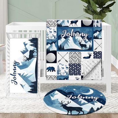Personalized Crib Bedding Set for Baby, 3 Pcs Double Layer Custom Name Crib Set