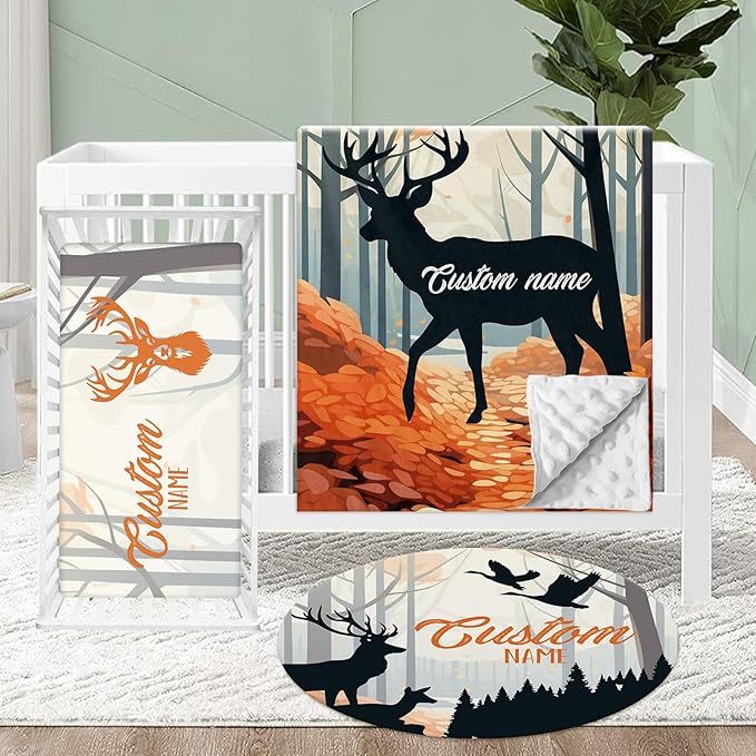 Personalized Crib Bedding Set for Baby, 3 Pcs Double Layer Custom Name Crib Set