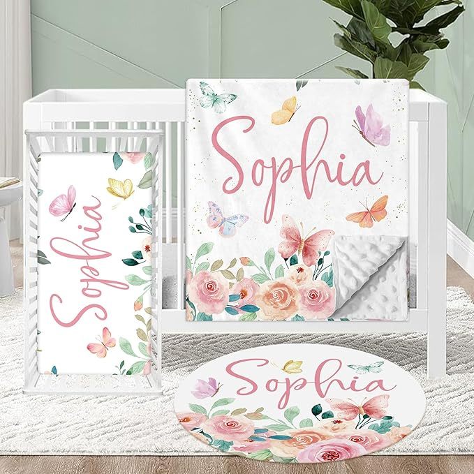 Personalized Crib Bedding Set for Baby, 3 Pcs Double Layer Custom Name Crib Set