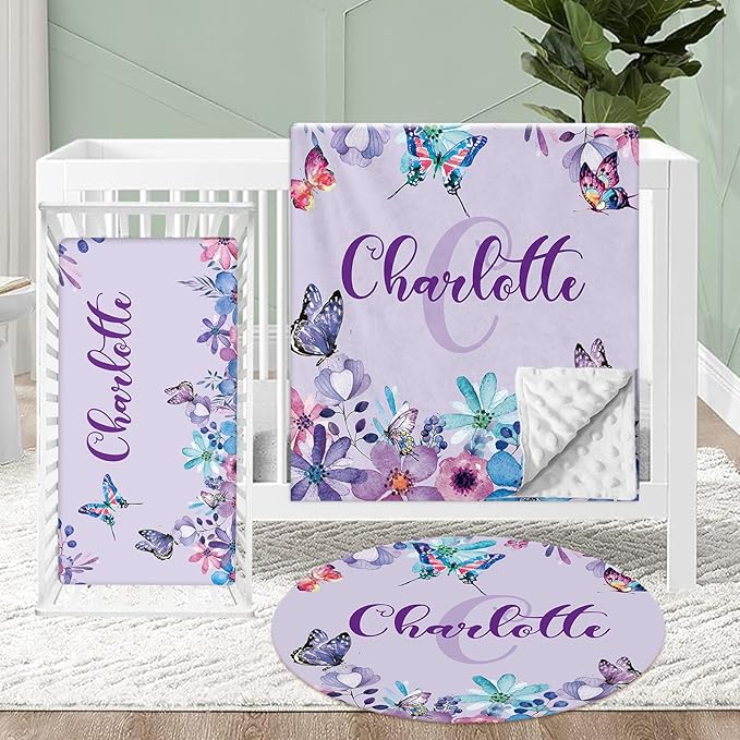 Personalized Crib Bedding Set for Baby, 3 Pcs Double Layer Custom Name Crib Set