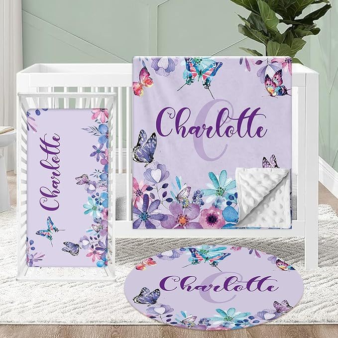 Personalized Crib Bedding Set for Baby, 3 Pcs Double Layer Custom Name Crib Set